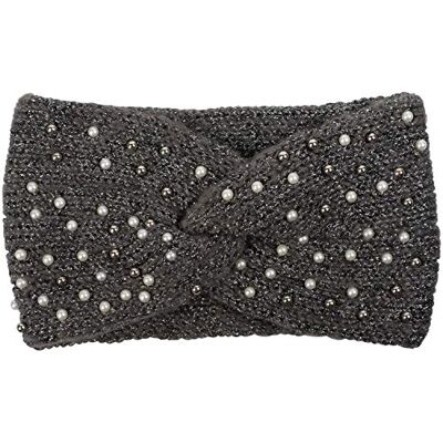 styleBREAKER Ladies Knit Browband avec perles, fil métallique et chignon torsadé, bandeau chaud d'hiver, bandeau 04026029, Gris-Noir, taille unique styleBREAKER Ladies Knit Browband avec perles, fil métallique et chignon torsadé, bandeau chaud d'hiver, bandeau 04026029, Gris-Noir, taille unique