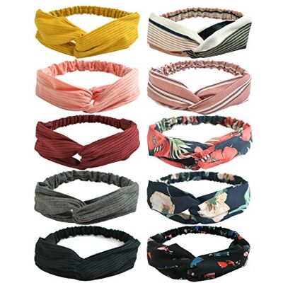 DRESHOW 10 Pièces Bandeau Cheveux pour Femmes Boho Bandeaux Vintage Fleur Imprimé Noué Élastique Bande de Cheveux Extensible Tête Wrap Twisted Cheveux Accessoires DRESHOW 10 Pièces Bandeau Cheveux pour Femmes Boho Bandeaux Vintage Fleur Imprimé Noué Élastique Bande de Cheveux Extensible Tête Wrap Twisted Cheveux Accessoires