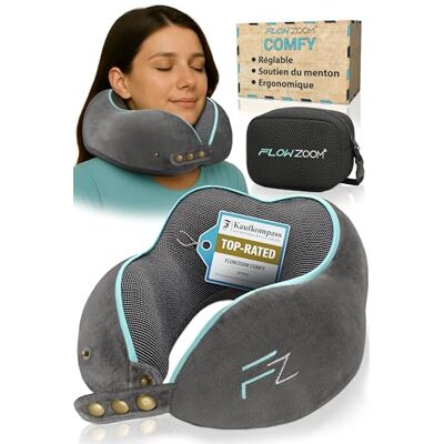 FLOWZOOM Comfy Coussin de Voyage en Mousse à Mémoire de Forme pour Avion et Voiture – Oreiller pour Avion Réglable, Soutien à 360°, Housse en Peluche Lavable et Pochette de Transport – Gris FLOWZOOM Comfy Coussin de Voyage en Mousse à Mémoire de Forme pour Avion et Voiture – Oreiller pour Avion Réglable, Soutien à 360°, Housse en Peluche Lavable et Pochette de Transport – Gris