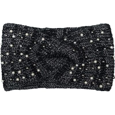 styleBREAKER Ladies Knit Browband avec perles, fil métallique et chignon torsadé, bandeau chaud d'hiver, bandeau 04026029, Noir, taille unique styleBREAKER Ladies Knit Browband avec perles, fil métallique et chignon torsadé, bandeau chaud d'hiver, bandeau 04026029, Noir, taille unique