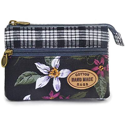 GUXL Petit porte-monnaie à fermeture éclair pour femme – Pochette à monnaie en tissu brodé à la main – Portefeuille double fermeture éclair en coton, Noir, 3.5"x4.8", Moderne GUXL Petit porte-monnaie à fermeture éclair pour femme – Pochette à monnaie en tissu brodé à la main – Portefeuille double fermeture éclair en coton, Noir, 3.5"x4.8", Moderne