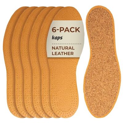 Kaps Leather Cork Semelles de Rechange en Cuir et Liège, Paquet de 6 Paires de Semelles en Cuir Naturel pour Homme et Femme avec Couche Inférieure en Liège Kaps Leather Cork Semelles de Rechange en Cuir et Liège, Paquet de 6 Paires de Semelles en Cuir Naturel pour Homme et Femme avec Couche Inférieure en Liège