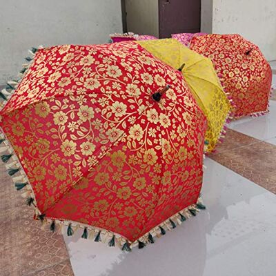 Worldoftextile 5 pcs Mix Lot indien Mariage Parapluie Parapluie faite à la main Décorations vintage parasols parapluies de coton Worldoftextile 5 pcs Mix Lot indien Mariage Parapluie Parapluie faite à la main Décorations vintage parasols parapluies de coton