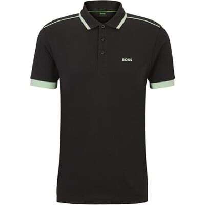 Boss Hommes Paddy 1 Polo en piqué de Coton à Rayures et Logo Contrastants, Charcoal16, S Boss Hommes Paddy 1 Polo en piqué de Coton à Rayures et Logo Contrastants, Charcoal16, S
