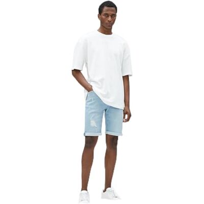 Koton Bermuda en denim pour homme En coton boutonné Poignets pliés, Indigo clair (600), 34 Koton Bermuda en denim pour homme En coton boutonné Poignets pliés, Indigo clair (600), 34