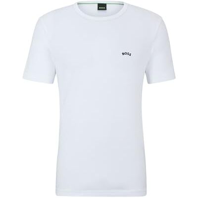 Boss T-shirt pour homme avec logo incurvé en coton biologique, blanc, XL Boss T-shirt pour homme avec logo incurvé en coton biologique, blanc, XL