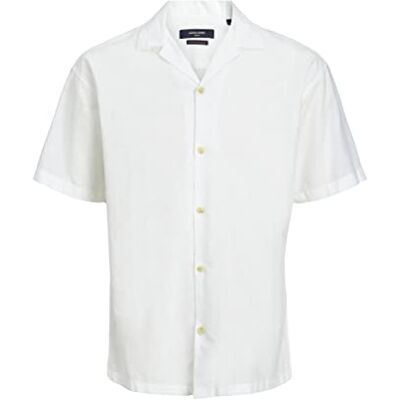 JACK & JONES Jprblusummer Linen Resort Shirt S/S Sn Homme, Blanc/Coupe : coupe décontractée, M JACK & JONES Jprblusummer Linen Resort Shirt S/S Sn Homme, Blanc/Coupe : coupe décontractée, M