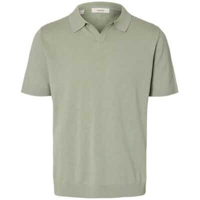 SELECTED HOMME Slhmattis Ss Linen Blend Open Polo Noos, Gris aqua, M SELECTED HOMME Slhmattis Ss Linen Blend Open Polo Noos, Gris aqua, M