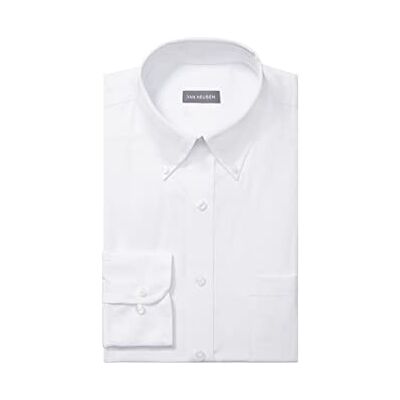 Van Heusen Men's Pinpoint Regular Fit Solid Button Down Collar Dress Shirt, White, 15" Neck 32"-33" Sleeve Van Heusen Men's Pinpoint Regular Fit Solid Button Down Collar Dress Shirt, White, 15" Neck 32"-33" Sleeve