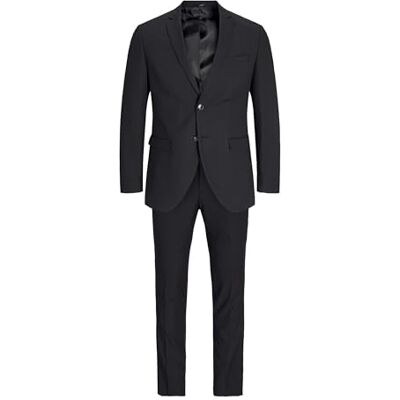 JACK & JONES Veste simple boutonnée et pantalon JPRSOLARIS pour homme, coupe ajustée, Noir. Coupe : super slim, 48 JACK & JONES Veste simple boutonnée et pantalon JPRSOLARIS pour homme, coupe ajustée, Noir. Coupe : super slim, 48