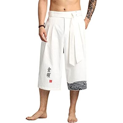 BeerMmay Pantalon traditionnel japonais Kimono pour hommes, vêtements asiatiques, pantalon de bain, style japonais, décontracté, ample, Yukata en lin, pantalon court BeerMmay Pantalon traditionnel japonais Kimono pour hommes, vêtements asiatiques, pantalon de bain, style japonais, décontracté, ample, Yukata en lin, pantalon court