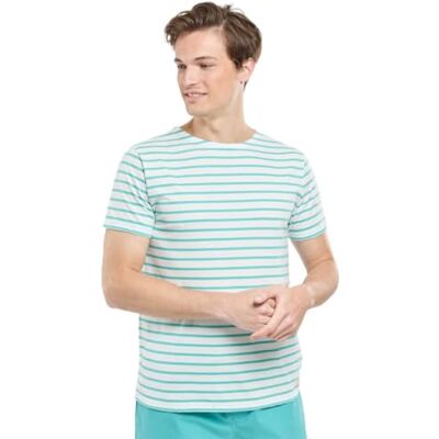 Armor-lux Armor Lux Marinière Manches Courtes col Rond en Coton léger Héritage Homme, Milk/Laguna, S Armor-lux Armor Lux Marinière Manches Courtes col Rond en Coton léger Héritage Homme, Milk/Laguna, S