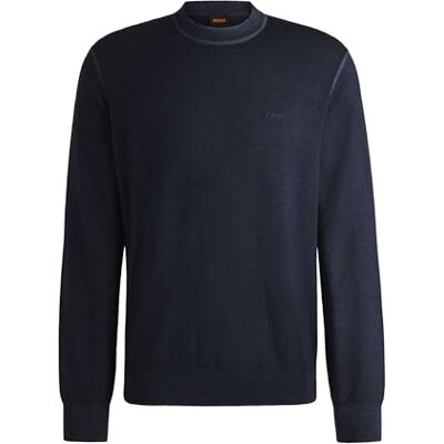Boss Pull Astefano Regular Fit pour homme en laine vierge avec logo brodé, Dark Blue404, XL Boss Pull Astefano Regular Fit pour homme en laine vierge avec logo brodé, Dark Blue404, XL
