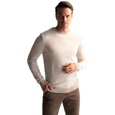 DeFacto Pull en tricot à manches longues et col rond pour homme Coupe ajustée (noir, S), beige, 5XL DeFacto Pull en tricot à manches longues et col rond pour homme Coupe ajustée (noir, S), beige, 5XL