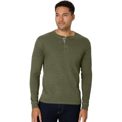 Hanes Chemise Beefy Henley pour homme, Camouflage vert chiné, L Hanes Chemise Beefy Henley pour homme, Camouflage vert chiné, L