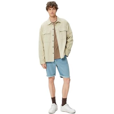 Koton Bermuda en jean boutonné pour homme Coupe ajustée, Indigo clair (600), 32 Koton Bermuda en jean boutonné pour homme Coupe ajustée, Indigo clair (600), 32
