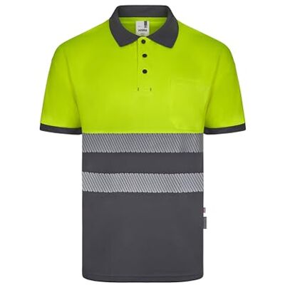 VELILLA 305533 Polo en polyester recyclé bicolore à manches courtes avec ruban segmenté Gris/jaune fluo Taille L, Gris et jaune fluo, L VELILLA 305533 Polo en polyester recyclé bicolore à manches courtes avec ruban segmenté Gris/jaune fluo Taille L, Gris et jaune fluo, L