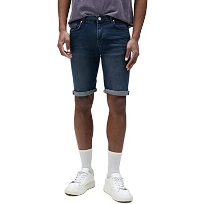 Koton Bermuda en denim pour homme avec jambes pliées boutonnées et boutonnées, Pierre indigo (Fa6), 32 Koton Bermuda en denim pour homme avec jambes pliées boutonnées et boutonnées, Pierre indigo (Fa6), 32
