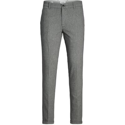 JACK & JONES Pantalon chino pour homme, coupe ajustée, Gris chiné. Détails : chevrons, 27W / 32L JACK & JONES Pantalon chino pour homme, coupe ajustée, Gris chiné. Détails : chevrons, 27W / 32L