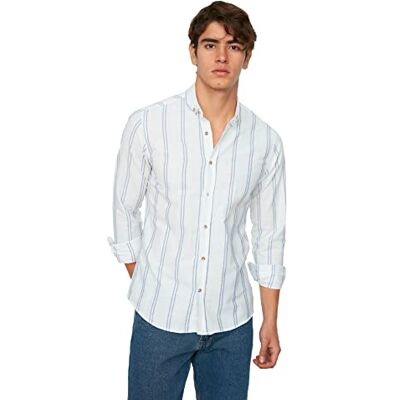 Trendyol T-shirt Blanc pour Homme Coupe Ajustée Col Boutonné Fin Striped T-shirt Homme Trendyol T-shirt Blanc pour Homme Coupe Ajustée Col Boutonné Fin Striped T-shirt Homme