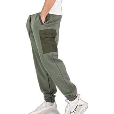 Alpha JÖGER Sweat cargo en nylon pour homme, Olive foncé (142), M Alpha JÖGER Sweat cargo en nylon pour homme, Olive foncé (142), M