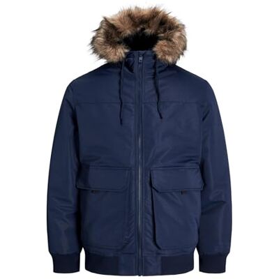 JACK & JONES Veste bomber Jjconstruct en fausse fourrure pour homme, Blazer bleu marine., XL JACK & JONES Veste bomber Jjconstruct en fausse fourrure pour homme, Blazer bleu marine., XL
