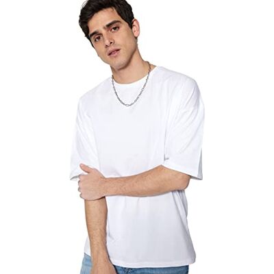 Trendyol T-shirt basique tissé à col rond standard pour hommes chemise, blanc, S Trendyol T-shirt basique tissé à col rond standard pour hommes chemise, blanc, S