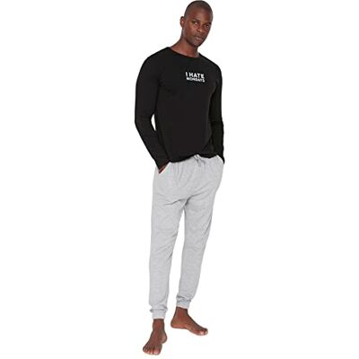 Trendyol Man with Slogan Knit T-Shirt-Trousers Pajama Set, Noir, M Trendyol Man with Slogan Knit T-Shirt-Trousers Pajama Set, Noir, M
