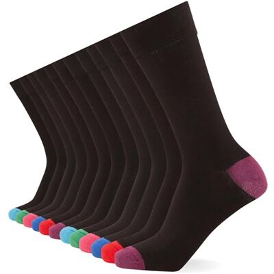 FM London Chaussettes intelligentes (lot de 12) Chaussettes respirantes unies, à motifs et noires pour hommes Chaussettes en coton pour hommes adaptées au travail et aux tenues décontractées, FM London Chaussettes intelligentes (lot de 12) Chaussettes respirantes unies, à motifs et noires pour hommes Chaussettes en coton pour hommes adaptées au travail et aux tenues décontractées,