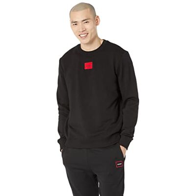 HUGO BOSS Pull en jersey pour homme Coupe droite Logo carré, Corbeau noir., M HUGO BOSS Pull en jersey pour homme Coupe droite Logo carré, Corbeau noir., M