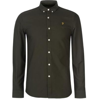 Farah Brewer Chemise Oxford en Coton Coupe Ajustée Homme, Vert Foncé, M Farah Brewer Chemise Oxford en Coton Coupe Ajustée Homme, Vert Foncé, M