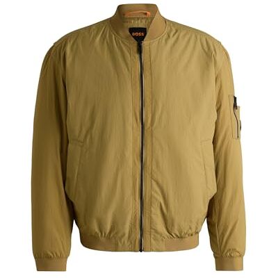 Boss Olmec Veste bomber imperméable pour homme avec logo écusson, Medium Beige 261, 52 Boss Olmec Veste bomber imperméable pour homme avec logo écusson, Medium Beige 261, 52