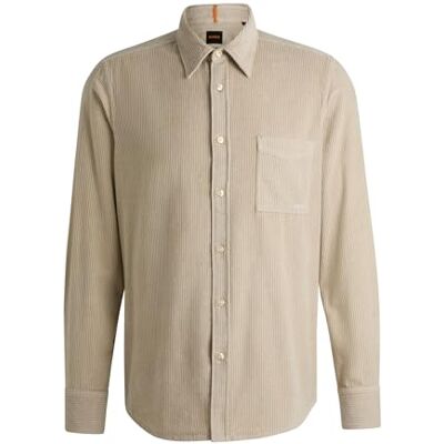 Boss Chemise Relegant 6 pour homme, coupe droite, en velours côtelé, avec poche plaquée, Beige clair 271., L Boss Chemise Relegant 6 pour homme, coupe droite, en velours côtelé, avec poche plaquée, Beige clair 271., L