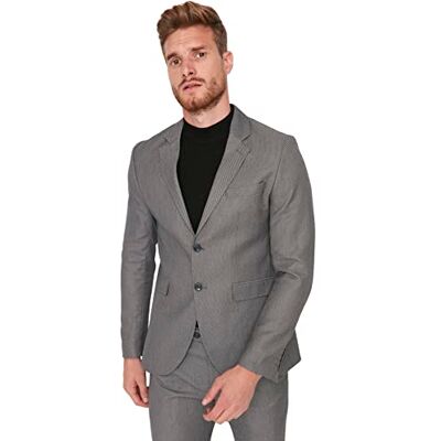 Trendyol Veste Régulière Texturisée Col Revers Manteau Homme, gris, 50 Trendyol Veste Régulière Texturisée Col Revers Manteau Homme, gris, 50