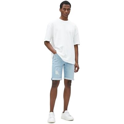 Koton Bermuda en denim pour homme En coton boutonné Poignets pliés, Indigo clair (600), 32 Koton Bermuda en denim pour homme En coton boutonné Poignets pliés, Indigo clair (600), 32