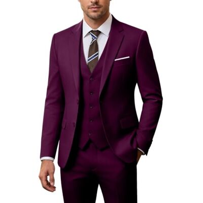 ZKHOECR Ensemble de costume 3 pièces pour homme, coupe ajustée, blazer à deux boutons, couleur unie, veste, gilet, pantalon, mariage, costume d'affaires ZKHOECR Ensemble de costume 3 pièces pour homme, coupe ajustée, blazer à deux boutons, couleur unie, veste, gilet, pantalon, mariage, costume d'affaires