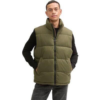 TOM TAILOR Gilet tampon pour homme avec col montant, 11848 Jungle Soil Green, M TOM TAILOR Gilet tampon pour homme avec col montant, 11848 Jungle Soil Green, M