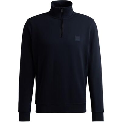 Boss Hommes Zetrust Sweat en Coton à col zippé, avec Patch Logo, Bleu Foncé, 5XL Boss Hommes Zetrust Sweat en Coton à col zippé, avec Patch Logo, Bleu Foncé, 5XL