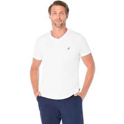 Nautica Short Sleeve Solid Slim Fit V-Neck T-Shirt Homme T-Shirt, Blanc clair, L Nautica Short Sleeve Solid Slim Fit V-Neck T-Shirt Homme T-Shirt, Blanc clair, L