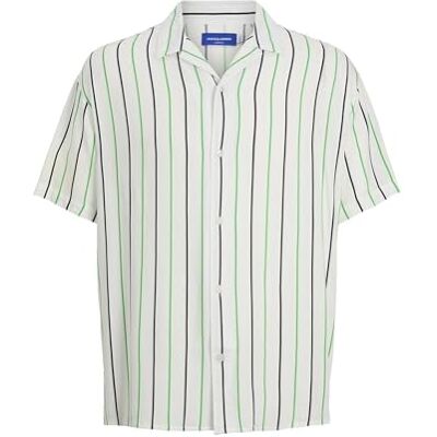 JACK & JONES Jorluke Palma Stripe Shirt Ss Chemise à manches courtes pour homme, Cloud Dancer, L JACK & JONES Jorluke Palma Stripe Shirt Ss Chemise à manches courtes pour homme, Cloud Dancer, L