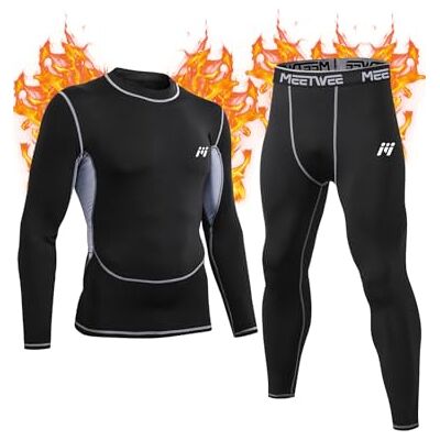 MeetHoo Ensemble de sous-vêtements Thermiques Homme Baselayer, Manches Longues, Haut Maillot de Corps + Pantalon Bas Hiver Ski Sport, 1-noir, XL MeetHoo Ensemble de sous-vêtements Thermiques Homme Baselayer, Manches Longues, Haut Maillot de Corps + Pantalon Bas Hiver Ski Sport, 1-noir, XL