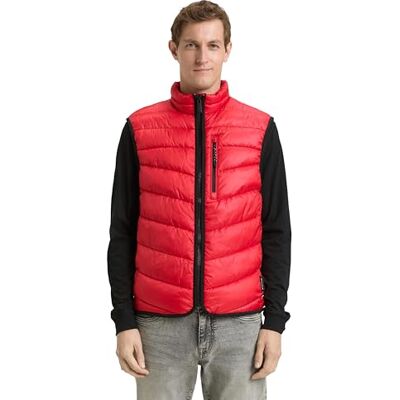 TOM TAILOR Gilet pour homme, 12037 Salsa Red, S TOM TAILOR Gilet pour homme, 12037 Salsa Red, S