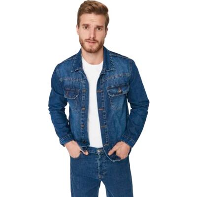 Trendyol Veste en denim ordinaire basique pour homme, Bleu marine, XXL Trendyol Veste en denim ordinaire basique pour homme, Bleu marine, XXL