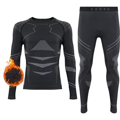 KADVA Streif Ensemble de sous-vêtements thermiques pour homme, couleur gris foncé, sous-vêtements fonctionnels pour l'hiver, régule la température pendant le sport, respirant et évacuant l'humidité KADVA Streif Ensemble de sous-vêtements thermiques pour homme, couleur gris foncé, sous-vêtements fonctionnels pour l'hiver, régule la température pendant le sport, respirant et évacuant l'humidité