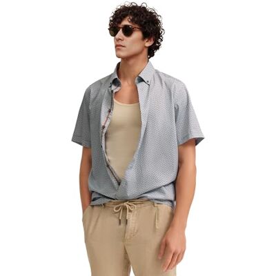 bugatti Chemise à manches courtes pour homme Coupe moderne En coton à motifs bugatti Chemise à manches courtes pour homme Coupe moderne En coton à motifs