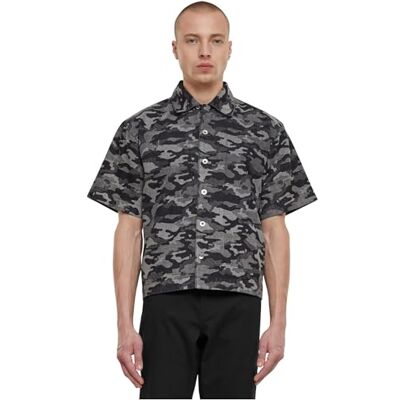 Urban Classics Chemise boxy imprimée laser pour homme, Camouflage noir laser, S Urban Classics Chemise boxy imprimée laser pour homme, Camouflage noir laser, S
