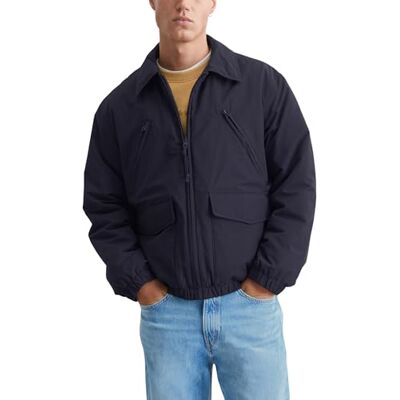 Marc O'Polo Veste demi-saison en denim imperméable avec col rabattu pour homme, Bleu marine (True Navy), S Marc O'Polo Veste demi-saison en denim imperméable avec col rabattu pour homme, Bleu marine (True Navy), S