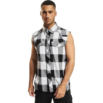 Brandit Checkshirt Sleeveless Chemise Homme, Blanc/Noir, 4XL Brandit Checkshirt Sleeveless Chemise Homme, Blanc/Noir, 4XL