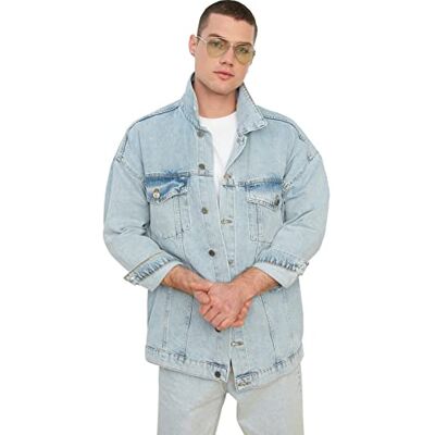 Trendyol Veste droite à manches longues grande taille pour homme, bleu, S grande taille Trendyol Veste droite à manches longues grande taille pour homme, bleu, S grande taille