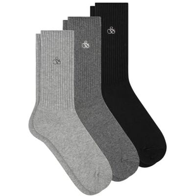 Scotch & Soda Lot de 3 paires de chaussettes décontractées à col rond pour homme, Gris moyen 030, taille unique Scotch & Soda Lot de 3 paires de chaussettes décontractées à col rond pour homme, Gris moyen 030, taille unique